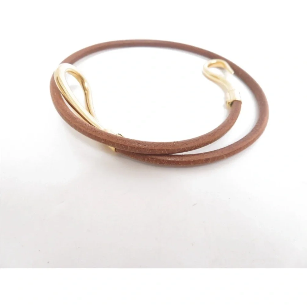 Hermes Gold-Tone Hook Brown Leather Double-Wrap Bracelet, VGUC, Quiet Lux